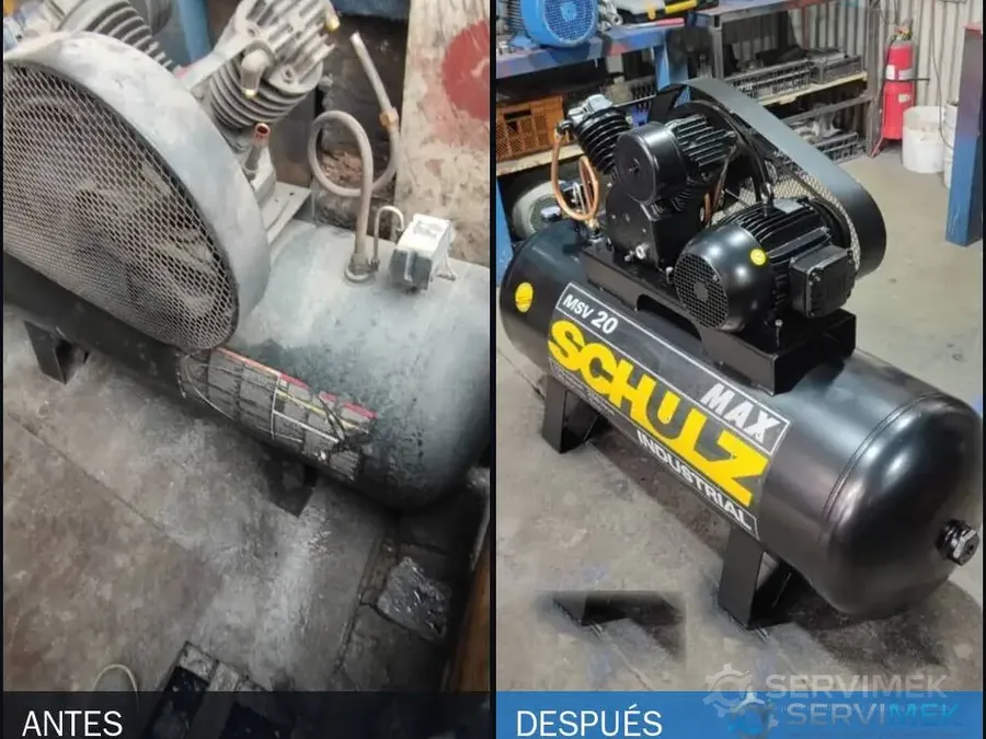 Compresor Schulz MSV 20 reparado en el taller de SERVIMEK